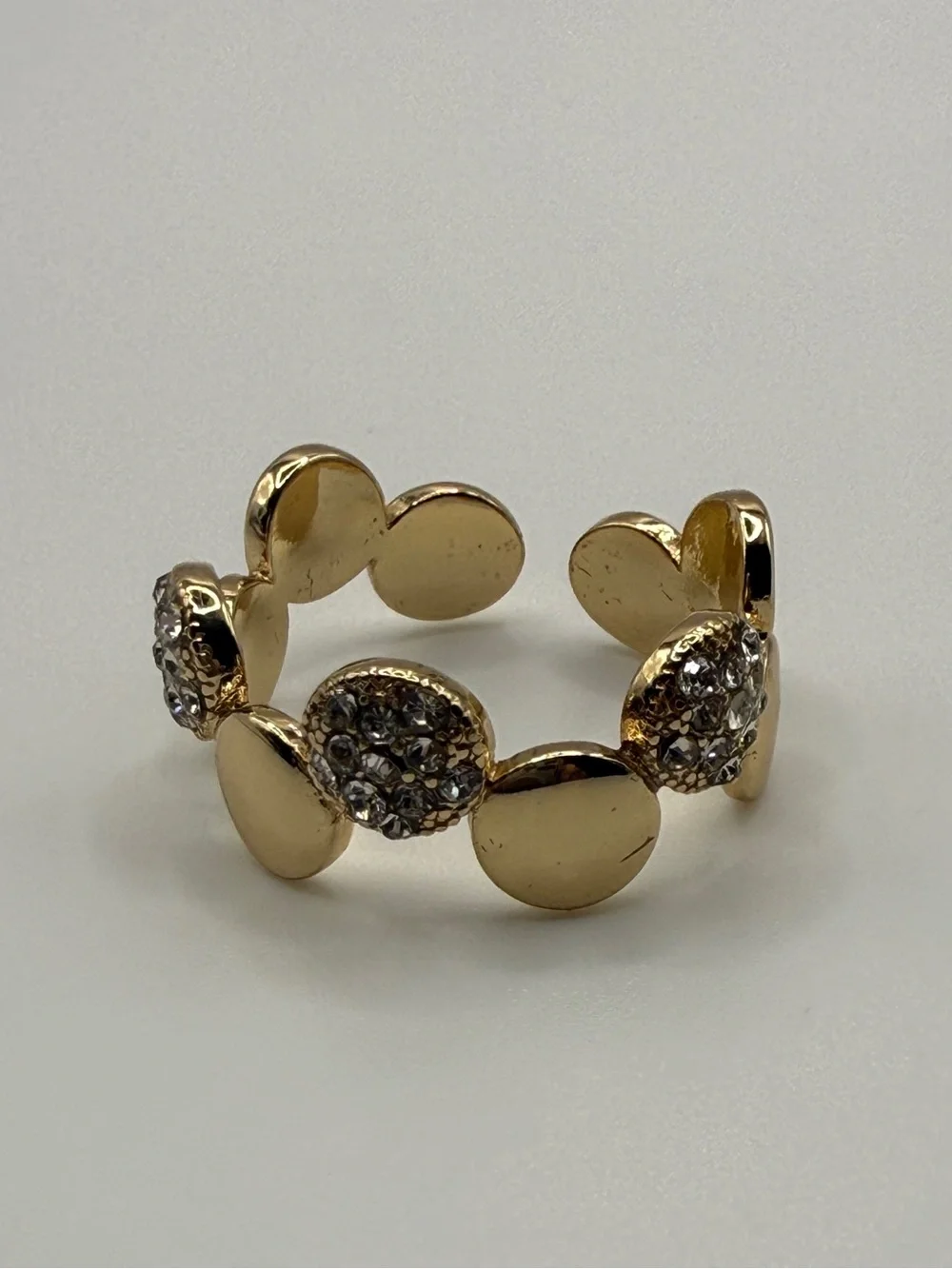 Marlyn Schiff Gold-Tone Disc Ring with Clear Crystals